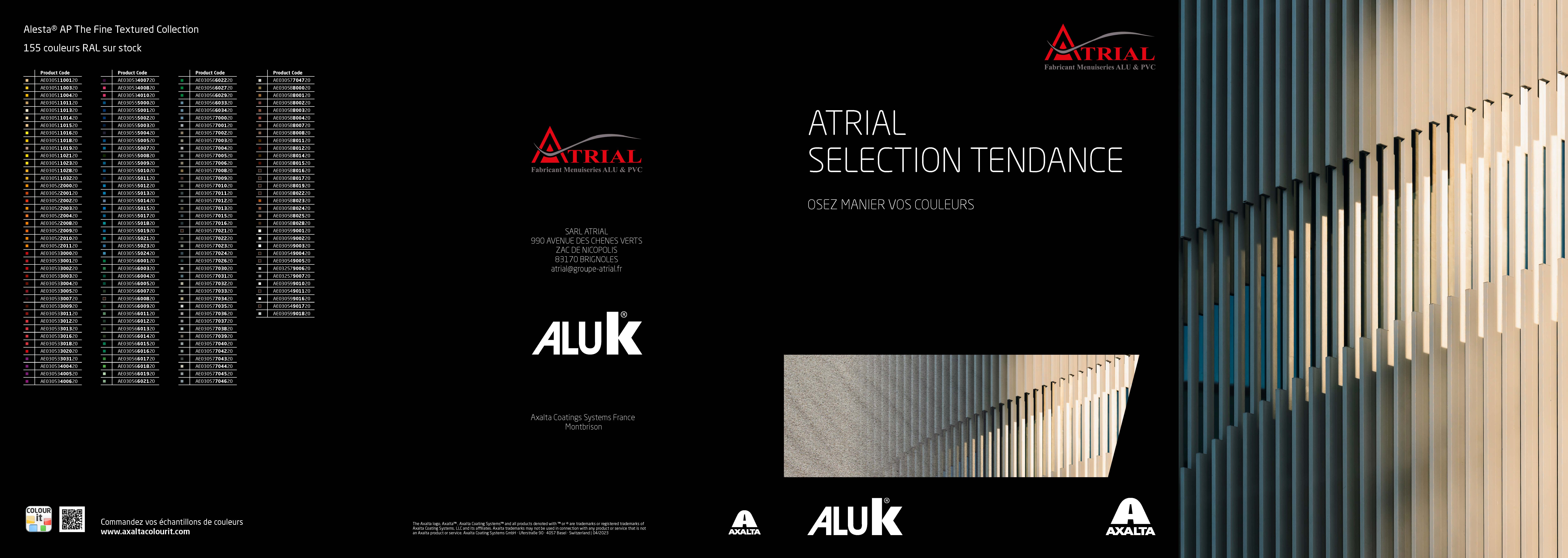 Nuancier Selection Tendance ATRIAL - Couleurs et finitions RAL par votre fabricant menuiserie alu pvc